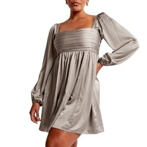 Abercrombie & Fitch Emerson Satin Pleated Bodice Long-Sleeve Mini Babydoll Dress